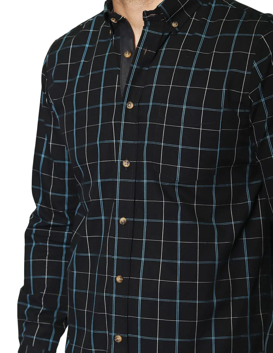 Camisas Para Hombre Manga Larga Cuadros B45107 Negro