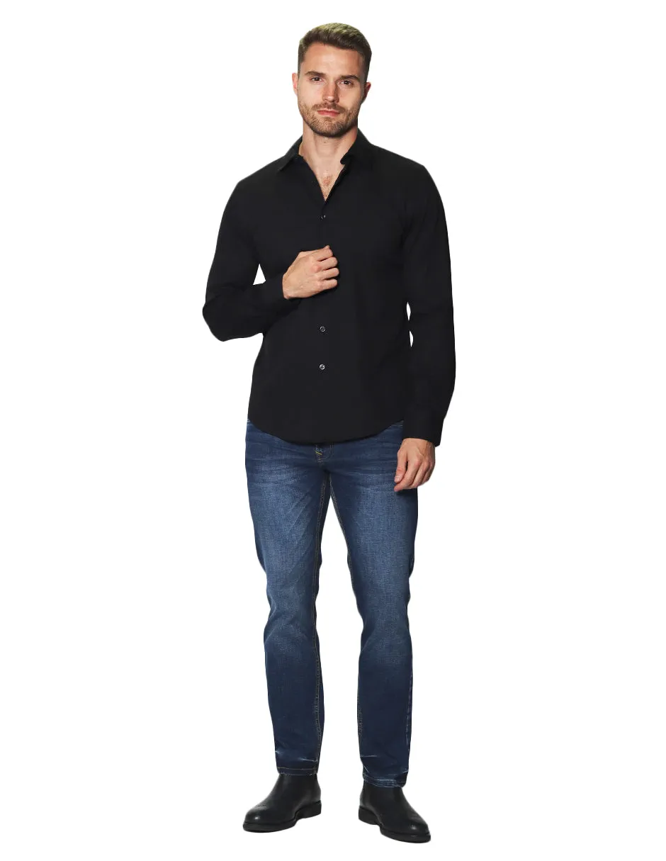 Camisas Para Hombre Manga Larga Micro Cuadros Jackard B45305 Negro