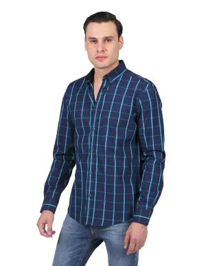 Camisas Para Hombre Moda Manga Larga Cuadros B25217 Azul