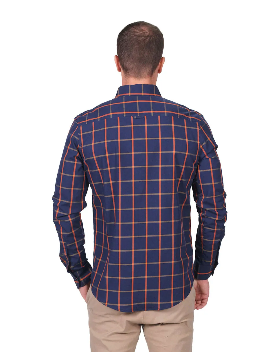 Camisas Para Hombre Moda Manga Larga Cuadros B25217 Rusty