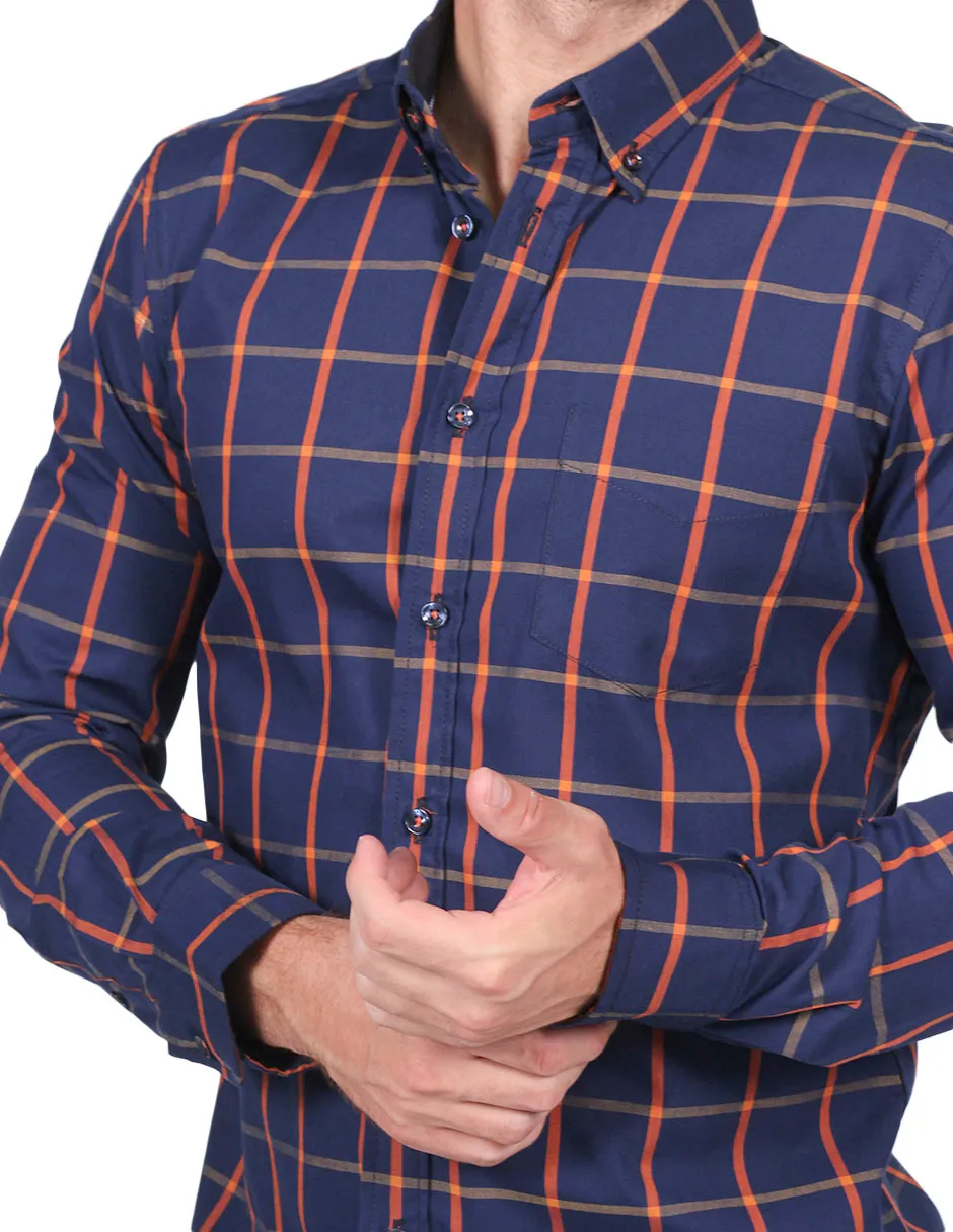 Camisas Para Hombre Moda Manga Larga Cuadros B25217 Rusty