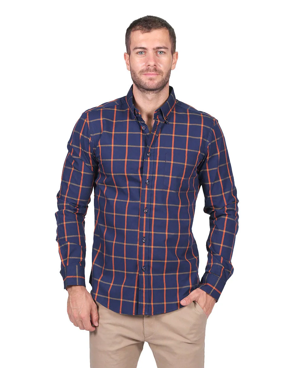Camisas Para Hombre Moda Manga Larga Cuadros B25217 Rusty