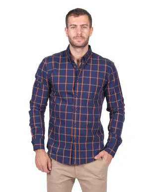 Camisas Para Hombre Moda Manga Larga Cuadros B25217 Rusty