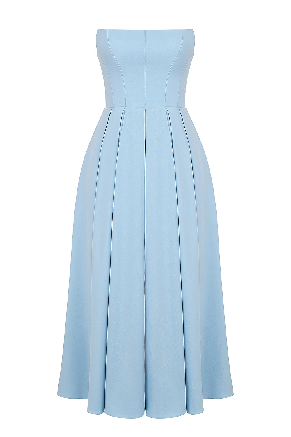 Vestido Midi Azul Cinderela Liso Modelador Com Forro em Tule Modelo Mademoiselle