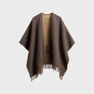 Woolrich Women's Wool Blend Double Face Cape Beige Pied De Poule